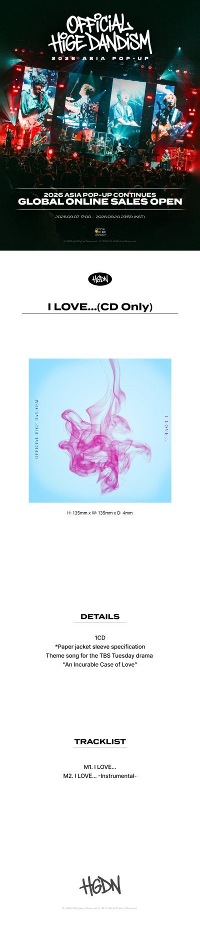 [OFFICIAL HIGE DANDISM 2026 ASIA POP-UP] "I LOVE…" (CD Only)